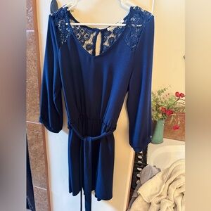 Elegant Navy Blue Lace Dress